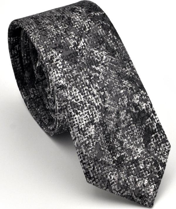 Gri Füme Siyah Karışık Desenli Dokuma Kumaş Mendilli Slim Fit Kravat // SDK230905 - Image 1