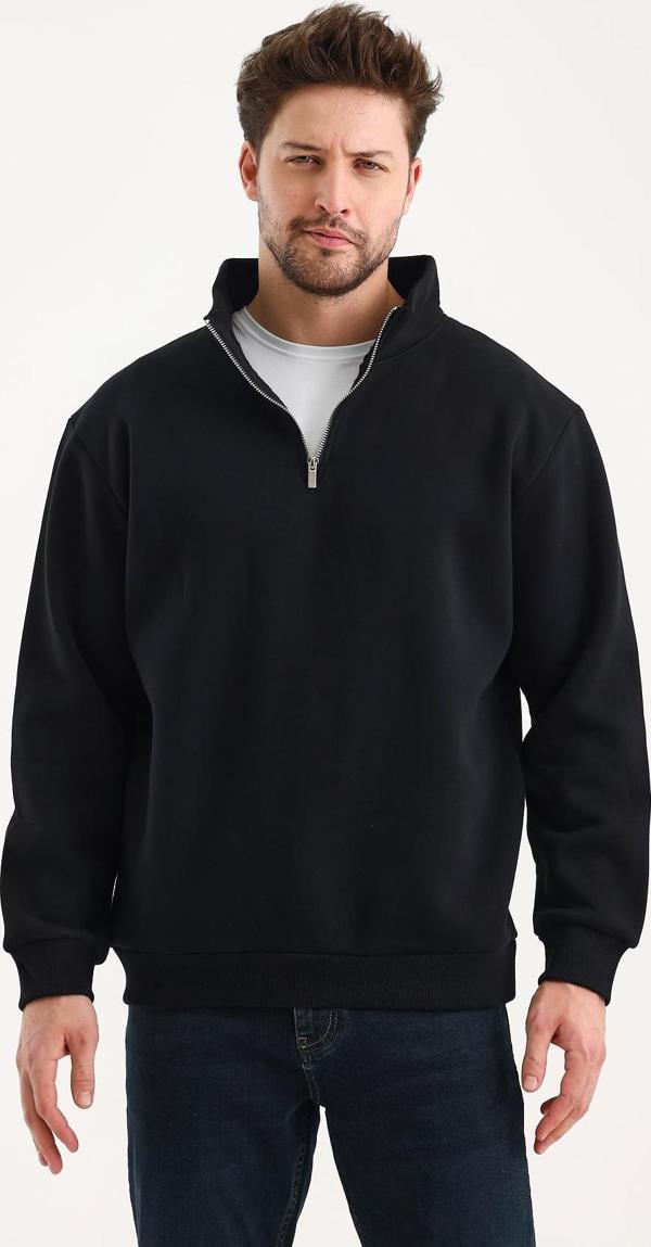 Yarım Fermuarlı Dik Yaka Sweatshirt - Image 1