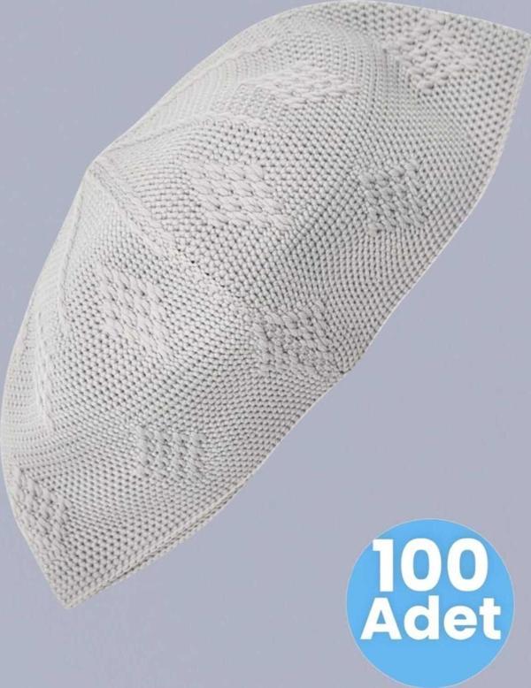 100'Lü Dokuma Örgü Desenli Takke Kaliteli Namaz Takkesi - Image 1