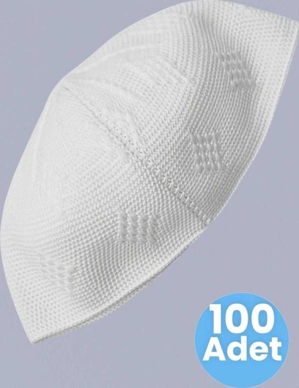 100'Lü Dokuma Örgü Desenli Takke Kaliteli Namaz Takkesi - Image 1