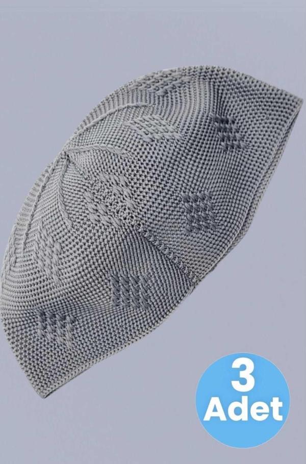 3'Lü Dokuma Örgü Desenli Takke Kaliteli Namaz Takkesi - Image 1