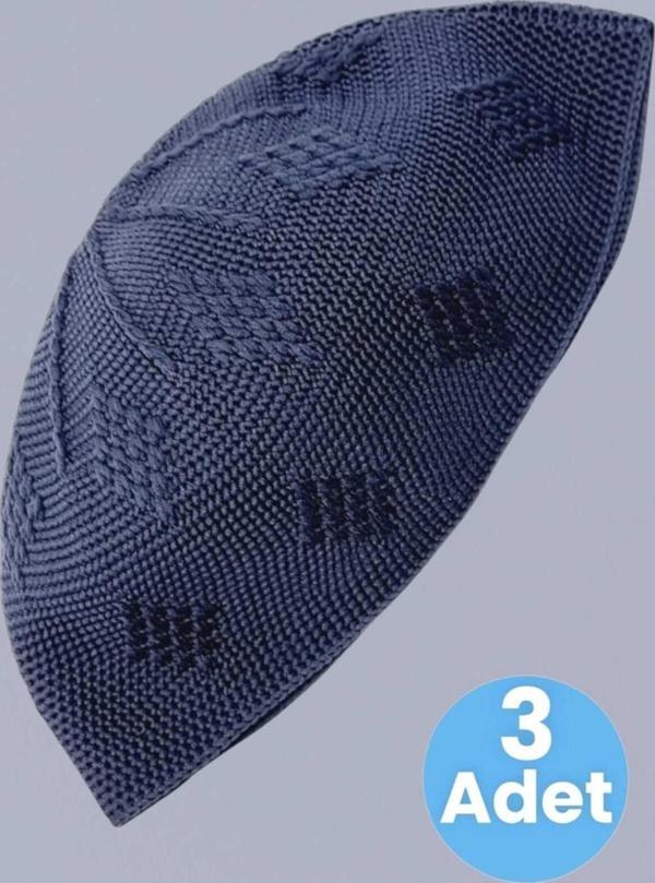 3'Lü Dokuma Örgü Desenli Takke Kaliteli Namaz Takkesi - Image 1