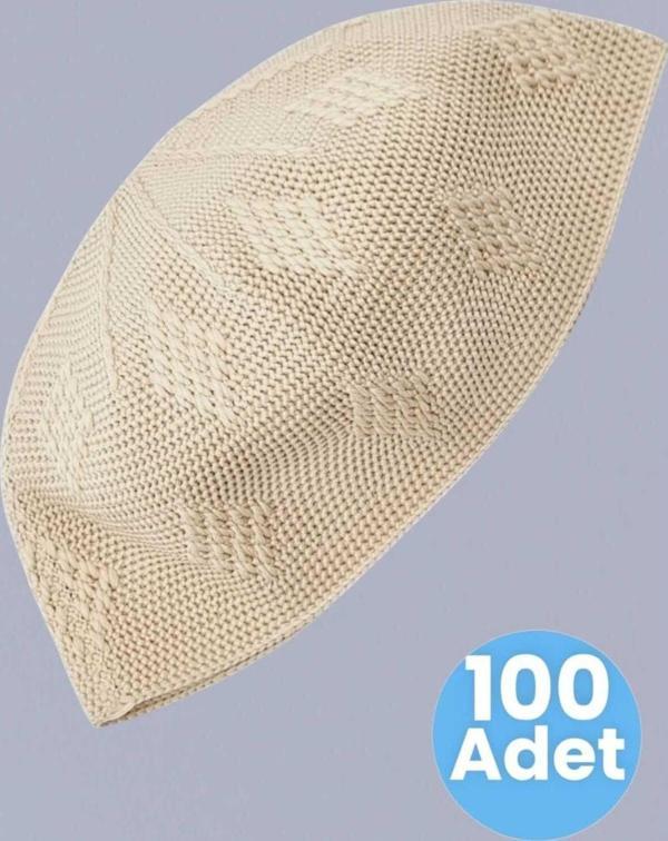 100'Lü Dokuma Örgü Desenli Takke Kaliteli Namaz Takkesi - Image 1