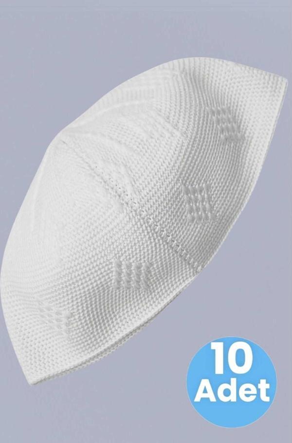 10'Lu Dokuma Örgü Desenli Takke Kaliteli Namaz Takkesi - Image 1