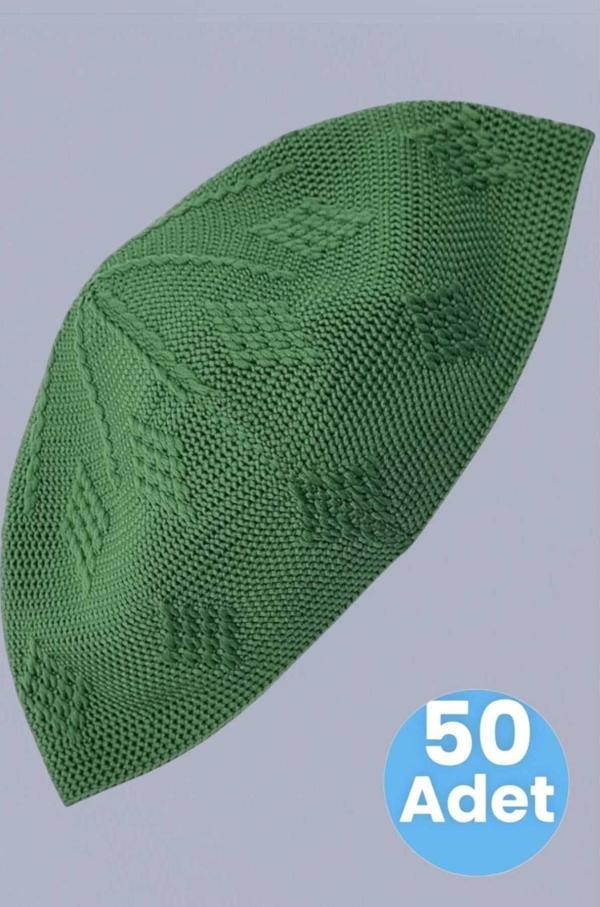 50'Li Dokuma Örgü Desenli Takke Kaliteli Namaz Takkesi - Image 1