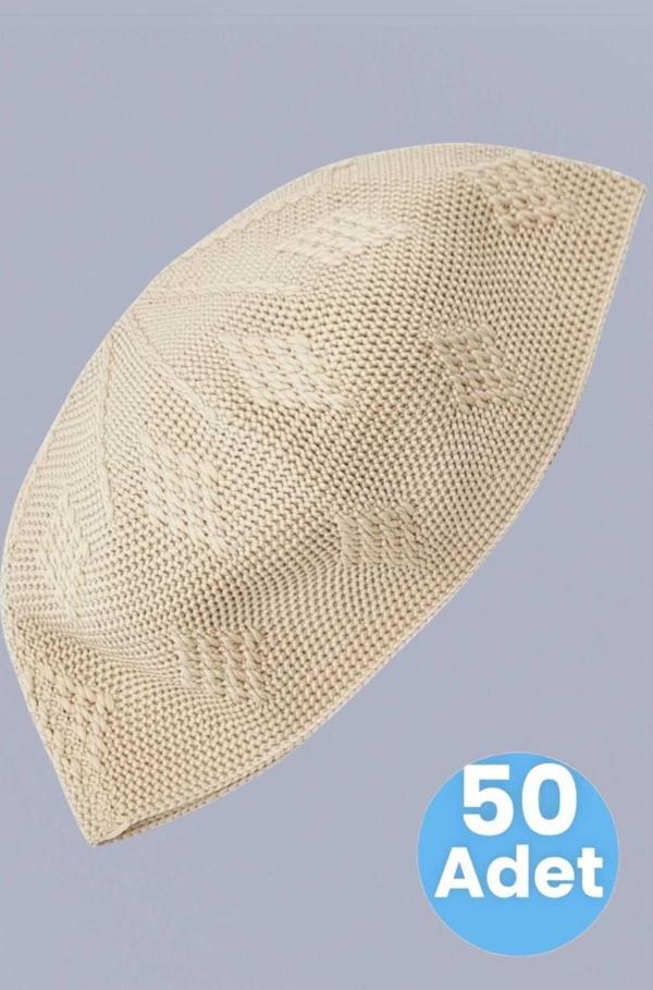 50'Li Dokuma Örgü Desenli Takke Kaliteli Namaz Takkesi - Image 1