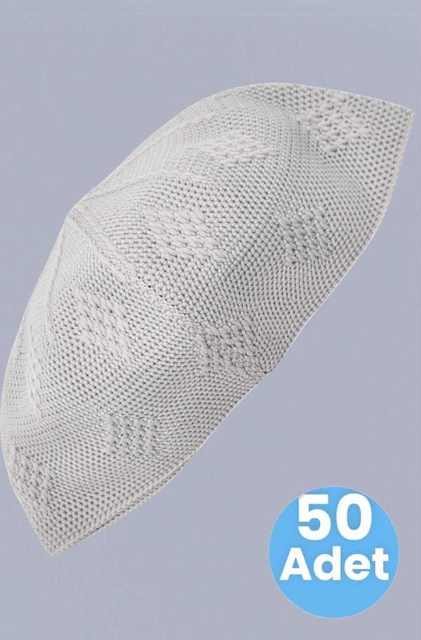 50'Li Dokuma Örgü Desenli Takke Kaliteli Namaz Takkesi - Image 1