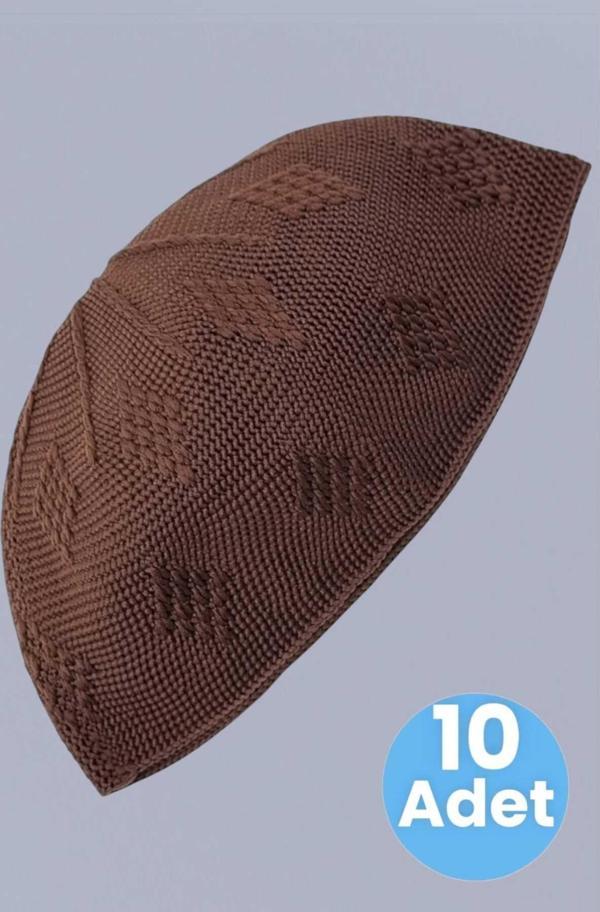 10'Lu Dokuma Örgü Desenli Takke Kaliteli Namaz Takkesi - Image 1