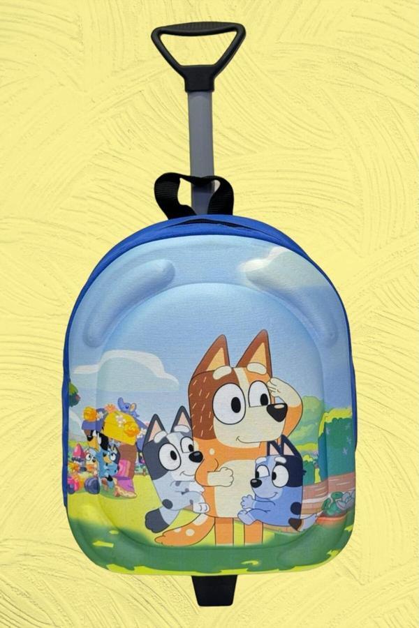 Anaokulu Kreş Çocuk Temalı Bluey 3D Renkli Baskılı Çekçekli Tekerli Okul Çantası Ve Sırt Çantası - Image 1