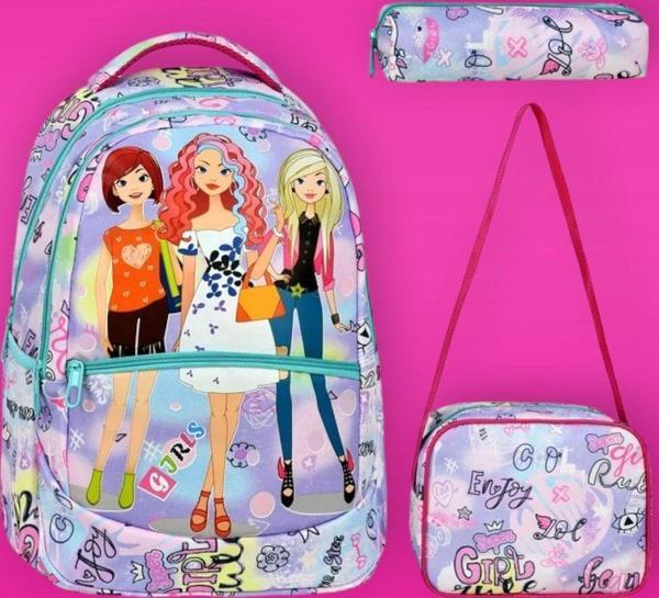 Kız Çocuk Girl Desenli Beslenmeli Ve Kalemlikli Okul Çantası 3'Lü Set - Image 1