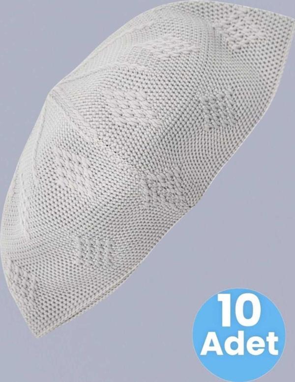 10'Lu Dokuma Örgü Desenli Takke Kaliteli Namaz Takkesi - Image 1