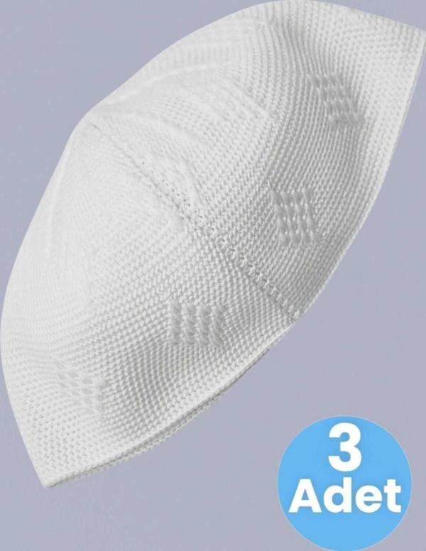 3'Lü Dokuma Örgü Desenli Takke Kaliteli Namaz Takkesi - Image 1