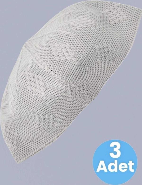 3'Lü Dokuma Örgü Desenli Takke Kaliteli Namaz Takkesi - Image 1