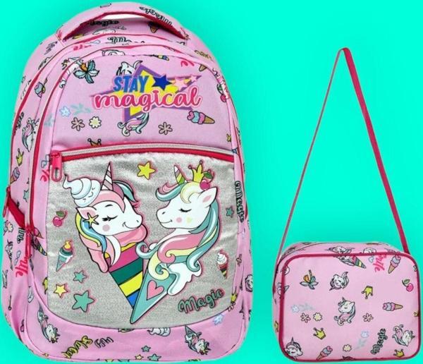 Kız Çocuk Unicorn Desenli Beslenmeli Okul Çantası 2'Li Set - Image 1