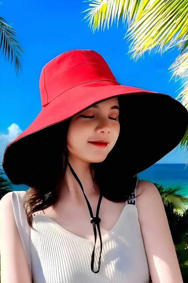Kadın Uv Korumalı Çift Taraflı Geniş Kenarlı Katlanabilen Kova Şapka - Image 1