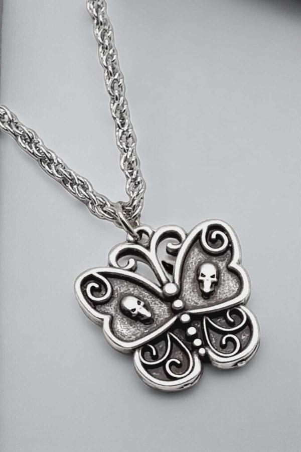 925 Ayar Antik Gümüş Kaplama Deathly Butterfly Kelebek Kolye - Image 1