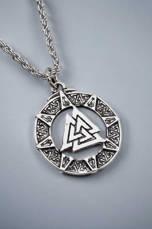 925 Ayar Antik Gümüş Kaplama Viking Valkunt Kolye - Image 1