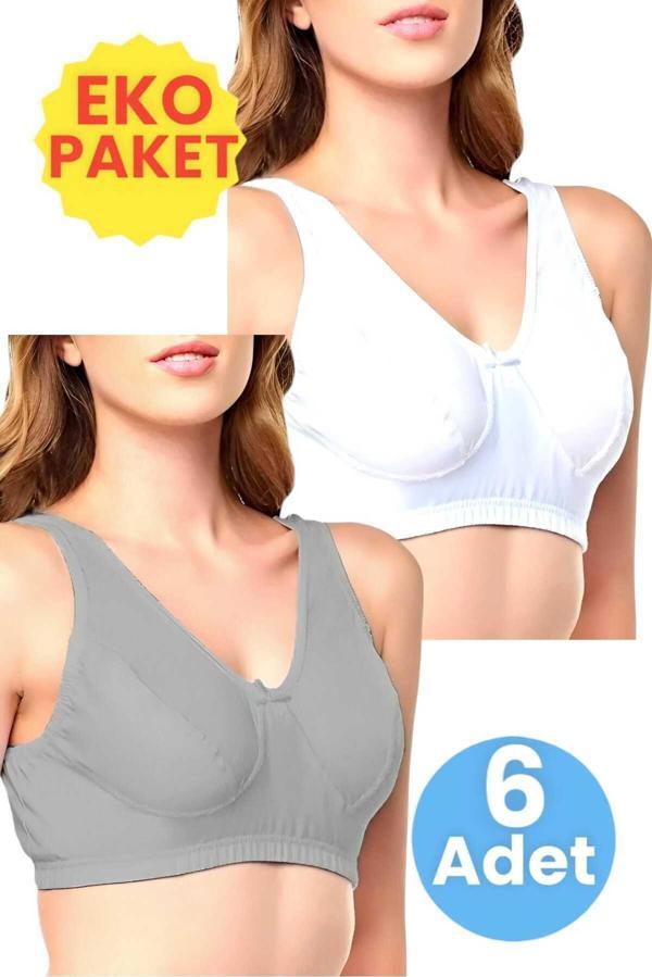 Tezzgelsin Kadın Pamuklu Penye Yarım Atlet 3 Beyaz 3 Gri - Image 1