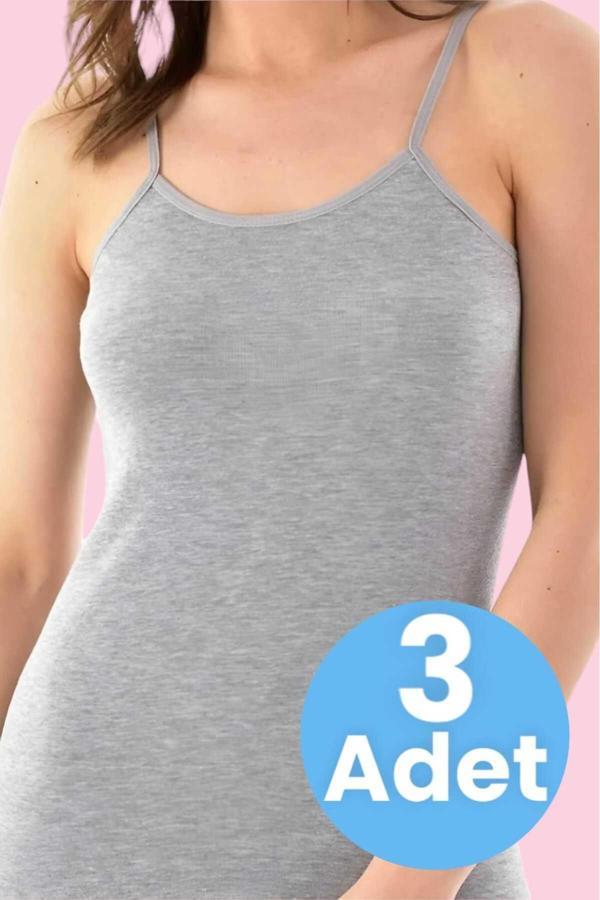 Tezzgelsin Kadın Ip Askılı Pamuklu Penye 3'Lü Atlet - Image 1