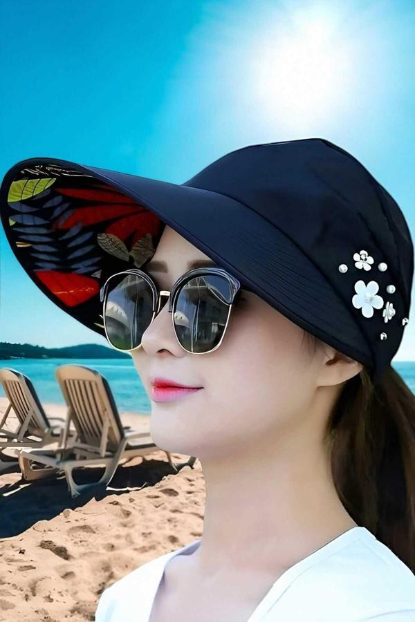 Kadın Çiçek Desenli Yazlık Vizör Şapka - Image 1