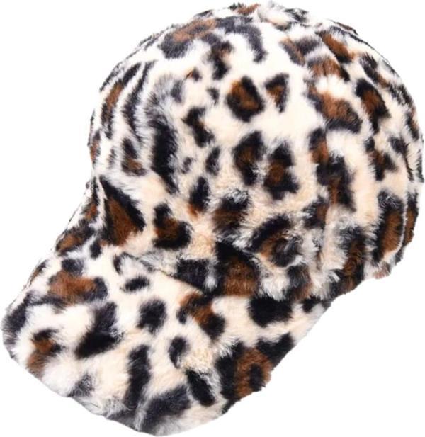 Kadın Leopar Desenli Peluş Kep Şapka - Image 1