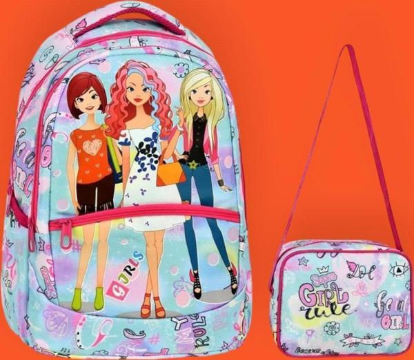 Kız Çocuk Girl Desenli Beslenmeli Okul Çantası 2'Li Set - Image 1