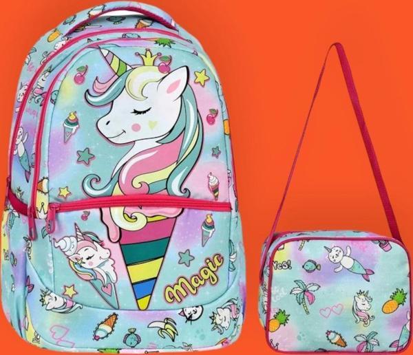 Kız Çocuk Unicorn Desenli Beslenmeli Okul Çantası 2'Li Set - Image 1