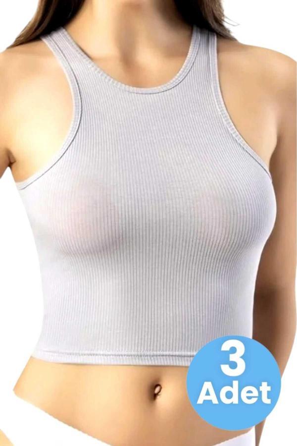 Tezzgelsin Kadın Geniş Askılı Kaşkorse Crop 3'Lü Set - Image 1