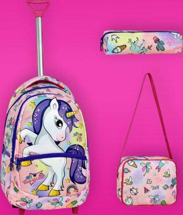 Çekçekli Unicorn Desenli Beslenmeli Ve Kalemlikli Okul Çantası 3'Lü Set - Image 1