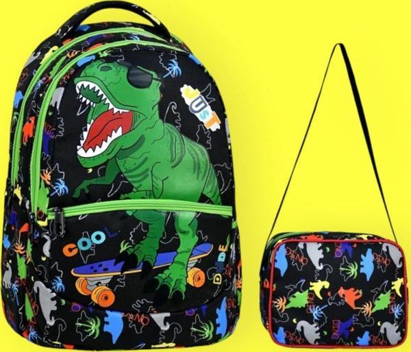Dinozor Desenli Beslenmeli Okul Çantası 2'Li Set - Image 1