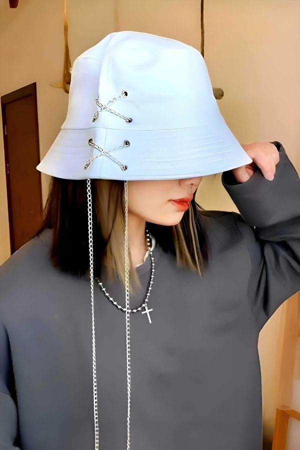 Unisex K Pop Tasarım Zincirli Bucket Şapka - Image 1