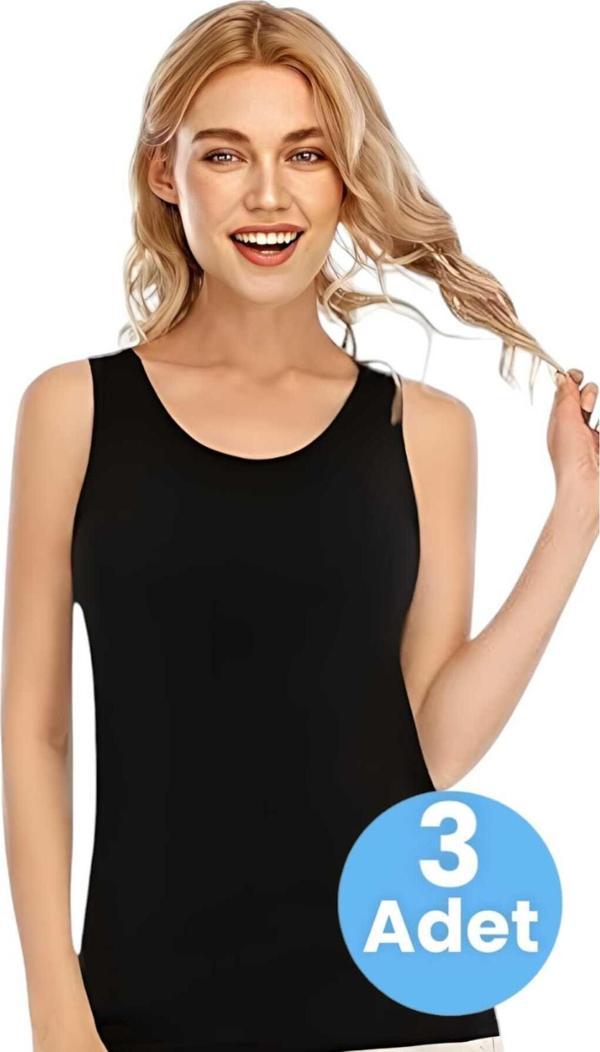 Tezzgelsin Kadın Kalın Askılı Pamuklu Atlet 3'Lü Set - Image 1