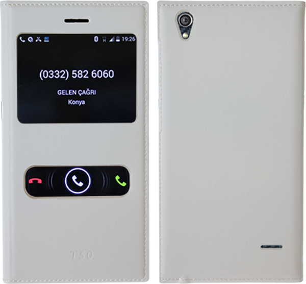 T50 ile Uyumlu Çift Pencereli Flip Cover Kılıf Beyaz - Image 1