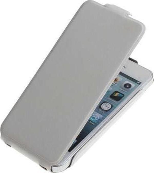 iPhone SE/5S/5 ile Uyumlu Kaliteli Dik Model Deri Kılıf Beyaz - Image 1
