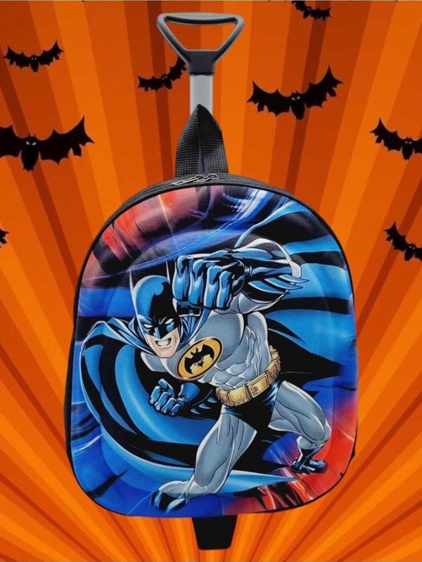 Anaokulu Kreş Batman Kabartma Baskılı Çekçekli Tekerli Seyahat Valizi Sırt Çantası Ve Okul Çantası - Image 1