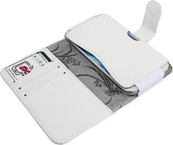 Xperia Acro S LT26W ile Uyumlu Yan Kapaklı Cüzdanlı Kart Bölmeli Deri Kılıf Beyaz Renk - Image 1