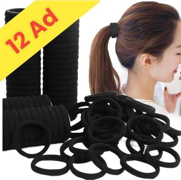 12'Li Siyah 6 Cm Esnek Lastik Saç Tokası - Image 1