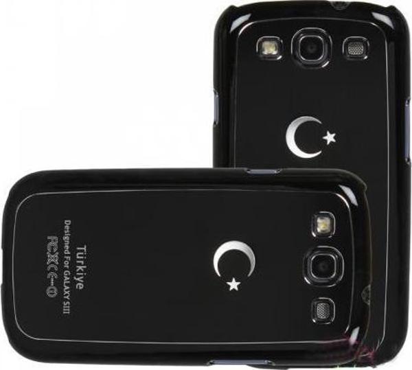 Galaxy S3 i9300 ile Uyumlu Sert Kauçuk Kılıf Ay Yıldızlı Model Siyah Renk - Image 1
