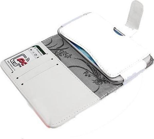 Galaxy S4 Mini i9190 ile Uyumlu Yan Kapaklı Cüzdanlı Kart Bölmeli Deri Kılıf Beyaz Renk - Image 1