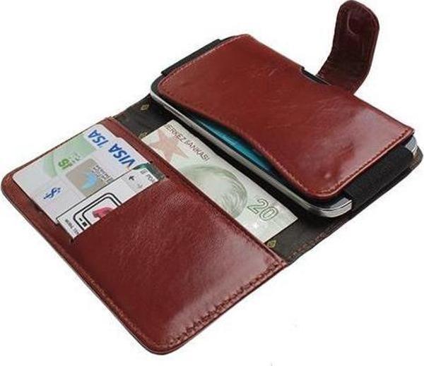 Galaxy S3 Mini i8190 ile Uyumlu Yan Kapaklı Cüzdanlı Kart Bölmeli Deri Kılıf Kahverengi - Image 1