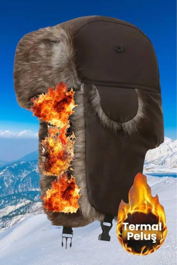Unisex Termal Peluş Kürklü Pilot Şapka - Image 1