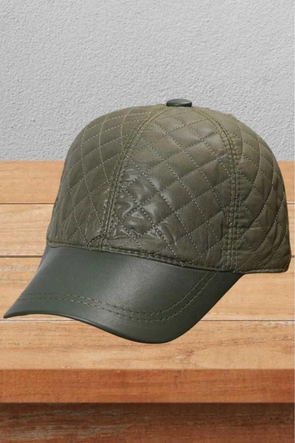 Kapitone Vegan Deri Su Geçirmez Kışlık Beyzbol Kep Ayarlanabilir Unisex Şapka Siyah - Image 1