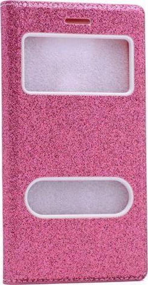 iPhone 7 ile Uyumlu Simli Kapaklı Pencereli Koruma Kılıfı Pembe - Image 1