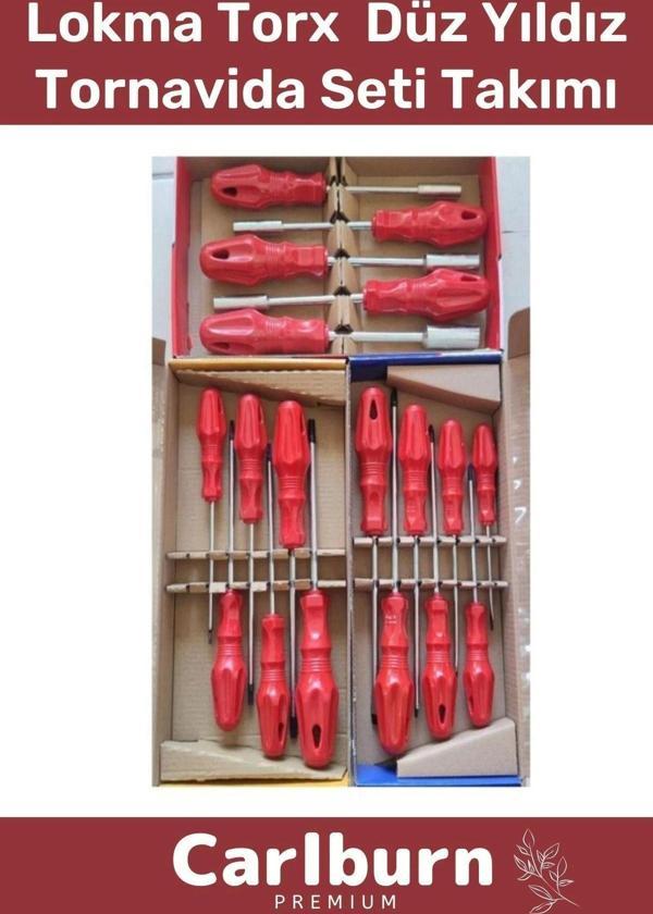 Premium Dayanıklı Ev İş Tamirat Tadilat Vida Lokma Torx Düz Yıldız Tornavida Seti Takımı - Image 1