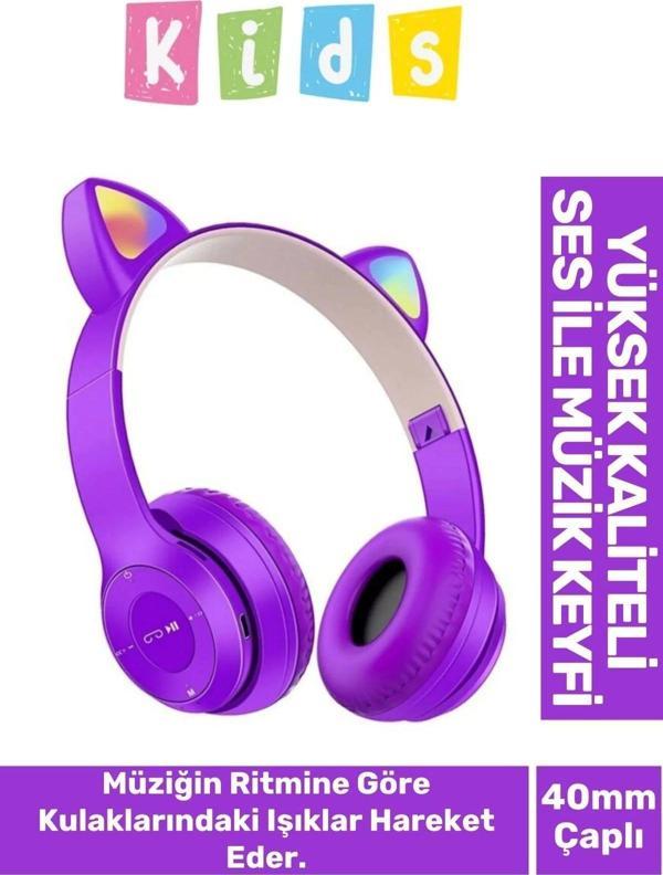 Gürültü Engelleyen Kız Erkek Çocuk Kedi Kulaklı Işıklı Mikrofonlu Kablosuz Bluetooth Kedili Kulaklık - Image 1