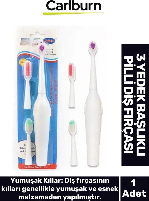 Antibakteriyel Ergonomik Masaj Özellikli Yumuşak Doku Ağız Sağlığı 3 Yedek Başlıklı Pilli Diş Fırça - Image 1