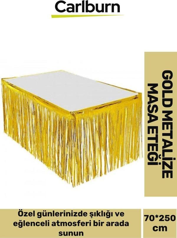 Özel Üretim Püsküllü Işıltılı Doğum Günü Cinsiyet Parti Eğlence 70*250 cm Metalize Masa Eteği - Gold - Image 1