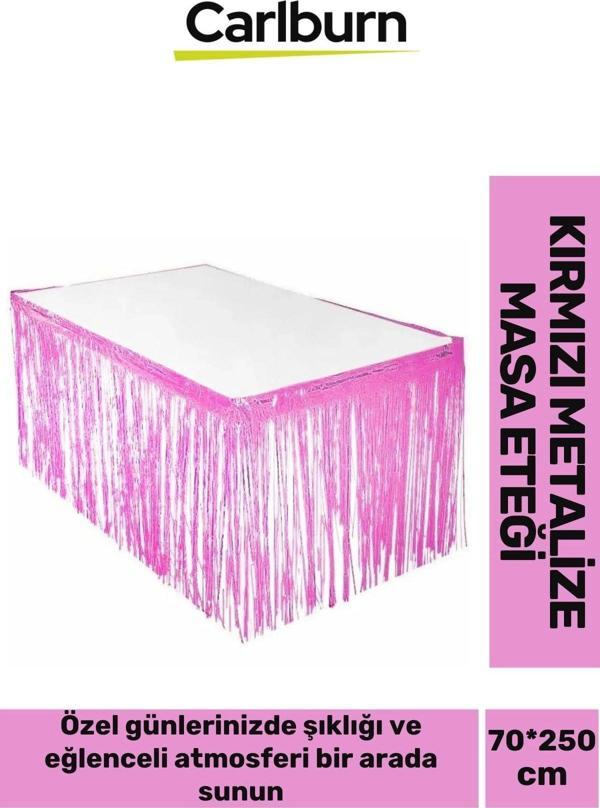 Özel Üretim Püsküllü Işıltılı Doğum Günü Cinsiyet Parti Eğlence 70*250 cm Metalize Masa Eteği Pembe - Image 1