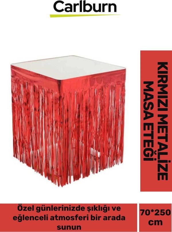 Özel Üretim Püsküllü Işıltılı Doğum Günü Cinsiyet Parti Eğlence 70*250cm Metalize Masa Eteği Kırmızı - Image 1