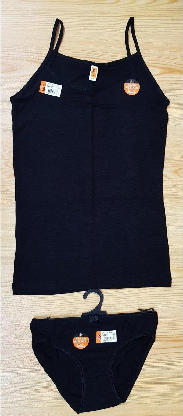 İlke Kadın Likralı Flamlı İnce Askılı Atlet Külot Set  - 3 Adet - Image 1